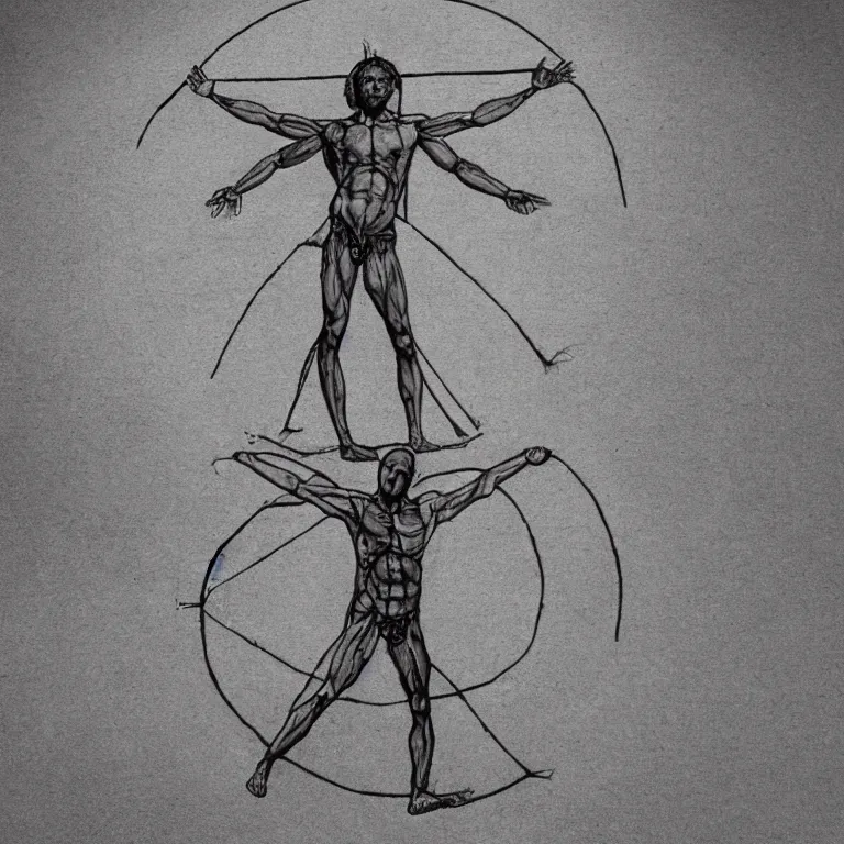 Image similar to Vitruvian Man in real life doing cartwheels, 8k resolution, ultrarealistic