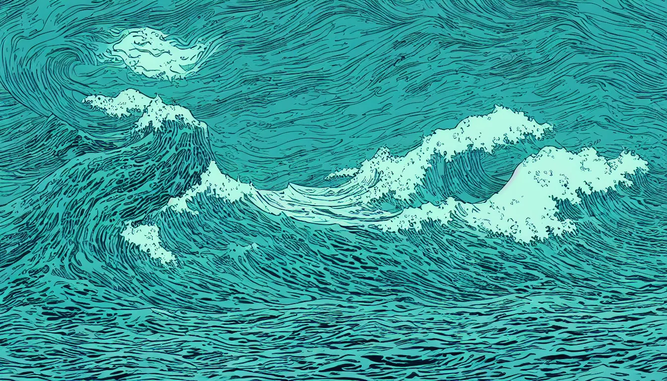 Image similar to ocean wave, land in sight by Kilian Eng, minimalist, detailed