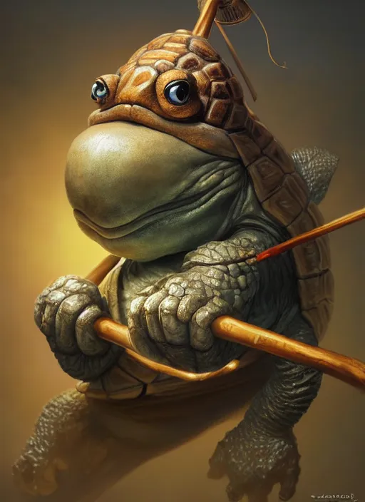 Image similar to cute wise sage anthropomorphic turtle holding a staff, subsurface scattering, by jesper ejsing, justin gerard, tomasz alen kopera, cgsociety and fenghua zhong, highly detailed, rim light, cinematic lighting, illustration, art, octane render, very coherent, cinematic, hyper realism, high detail, octane render, 8 k