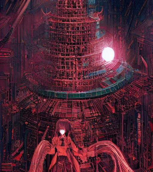 Image similar to colored manga, by tsutomu nihei, tarkovsky, majestic ancient tower of babylon of terror, a woman in cyber clothing, hyperrealistic, blame manga, full color, cyber architecture, intricate, illustration, kilian eng, concept art, hyper - detailed, smooth, masterpiece, epic, cinematic, high quality