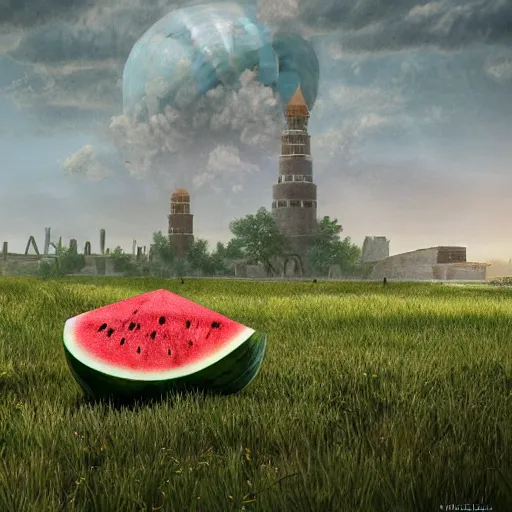 Prompt: Very very very very highly detailed Watermelon as military vehicle with epic weapons, on a battlefield in russian city as background. Photorealistic Concept 3D digital art in style of Caspar David Friedrich, super rendered in Octane Render, epic RTX dimensional light