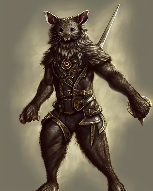 Image similar to a full body shot of a muscular anthro furry rat wearing a fantasy medieval armor striking a heroic pose, fantasy, artstation, furry art, furaffinity, deviantart, symmetrical, highly detailed, award winning, trending