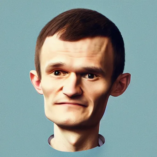 Image similar to Vitalik Buterin big head, painted by Mike Winkelmann