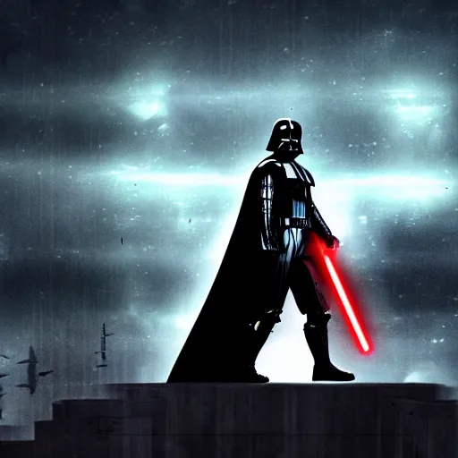 Image similar to darth vader fusion with batman on an epic cinematic background