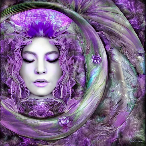 Prompt: crystethereal lavender atrium goddess manipulation image layered, infusion abstractart cybermonday digitalart lilac silver silver goddess, fuji abstractart image digitalart pastel lilac sparkle goddess, fuji surreal digitalart creations serene lilac sparkle goddess, grey lilac weeping goddess sirens abstract image collage