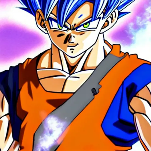 Image similar to a dragonball character behing the fusion of son goku and freezer