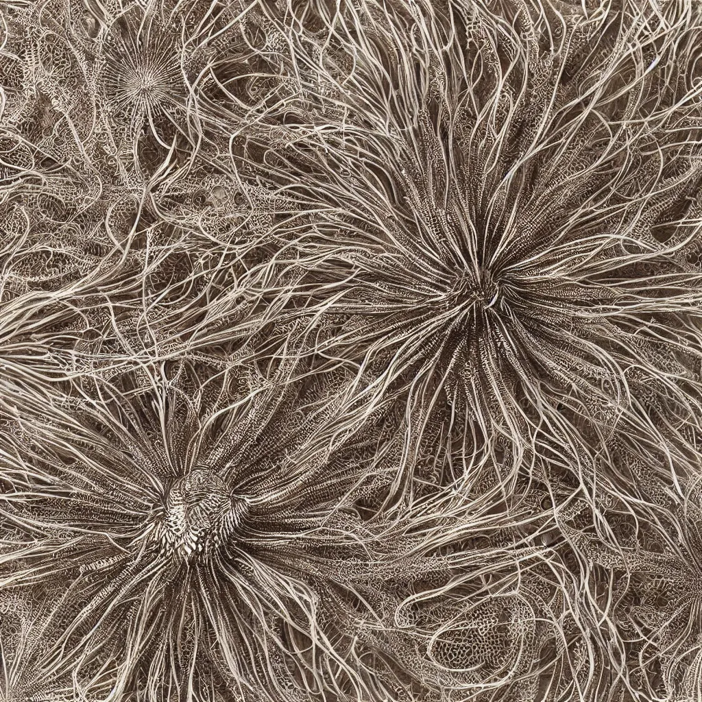 Prompt: complex sea urchin by ernst haeckel, closeup, fractal engravings, sea horse, realistic cinema 4 d render, beach sand background, clear focus, very coherent, very detailed