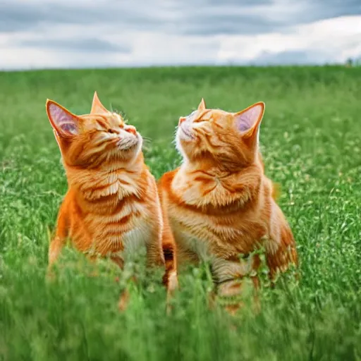 Image similar to two orange tabby cats frolicking in a field of clouds