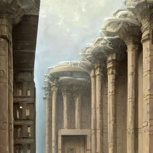 Prompt: painting of a scifi ancient civilzation victorian, brutalist architecture