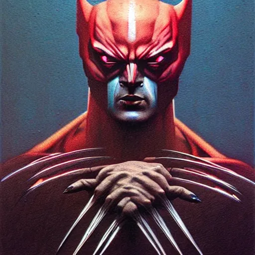 Prompt: wolverine by beksinski and tristan eaton, dark neon trimmed beautiful dystopian digital art