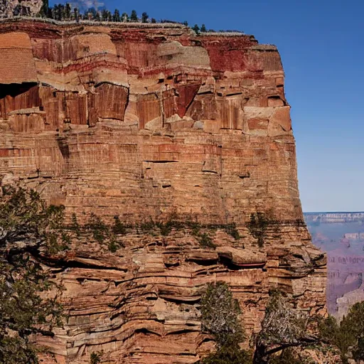 Prompt: photograph of a giant tall stone castle in the Grand Canyon