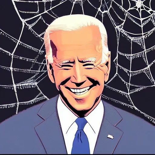 Image similar to “ painting of joe biden caught in a spider ’ s web ”