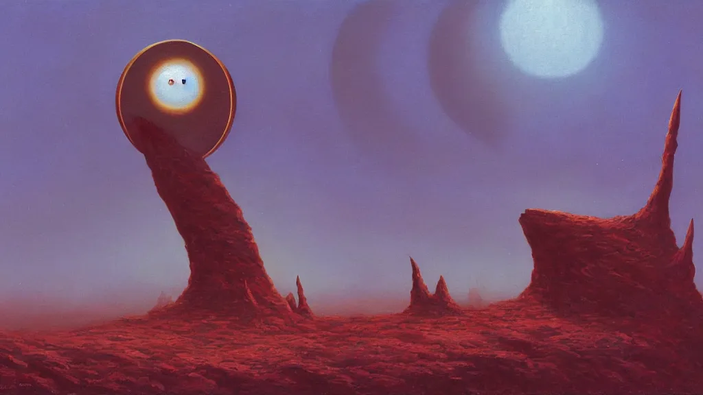 Image similar to mysterious sculpture of an alien crescent moon by paul lehr and john schoenherr, cinematic matte painting