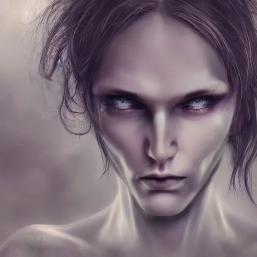 Prompt: long haired eldritch fey, tears in eyes, cosmic imagery, motion blur, intense emotion, emotional fantasy concept art, photography hyperrealism, 3d rendering, detailed eyes