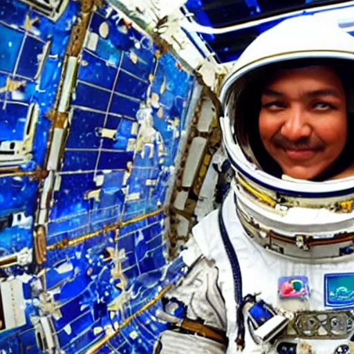 Image similar to An indigenous person in the international space station, artistic