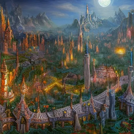 Prompt: fantasy cities, elven.