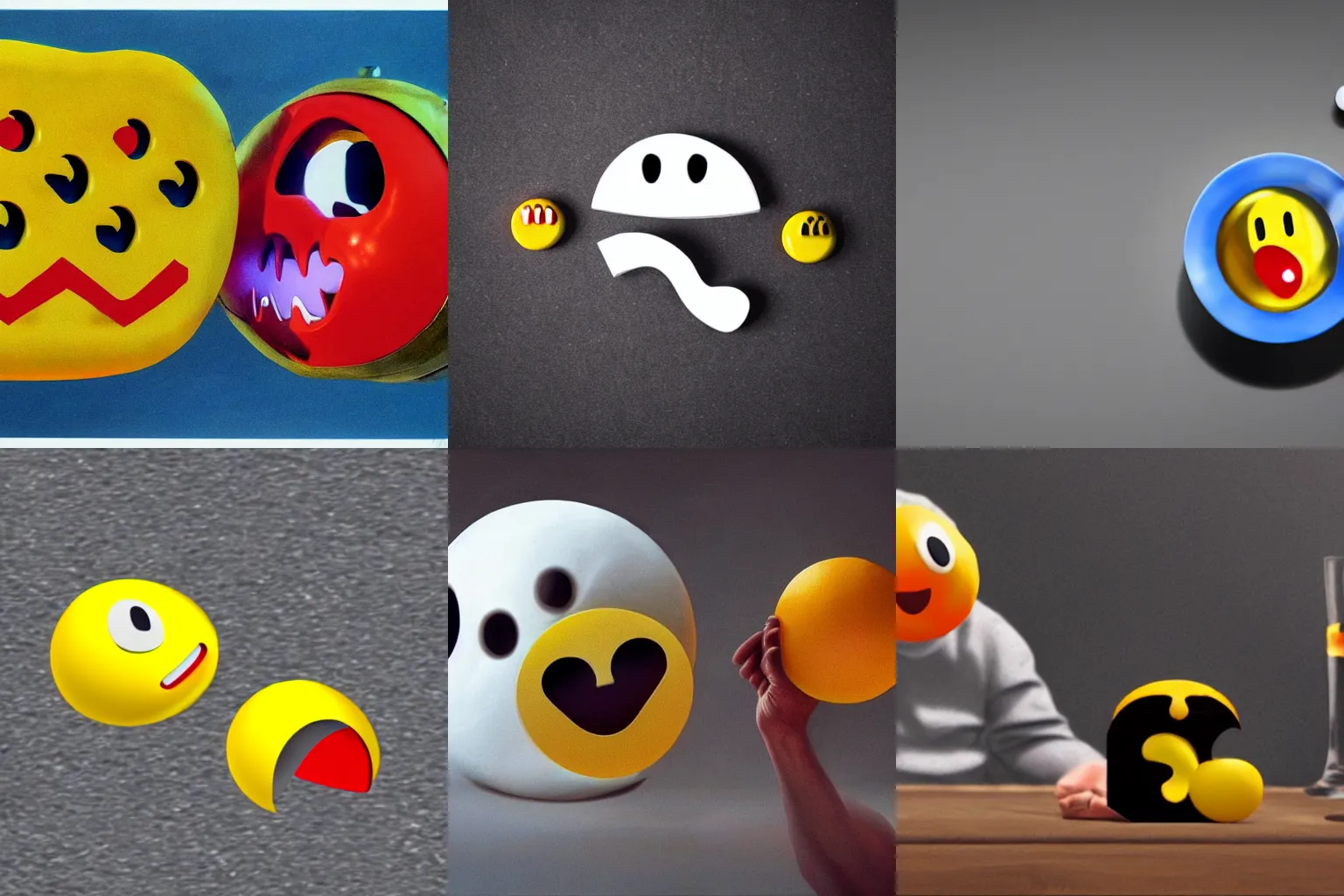 Prompt: hyperrealistic pac-man eating a ghost