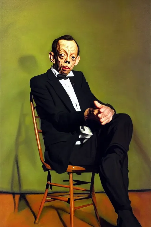 Image similar to portrait of don knotts sitting with full face full figure seductive sensual alluring attractive, in the style of disco elysium, expressionism, artstation, trending, andrew wyeth, jamie wyeth, john singer sargent,
