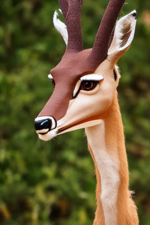 Image similar to an anthropomorphic deer gerenuk hybrid, fursuit, cosplay, 4 k photography, 2 0 2 2