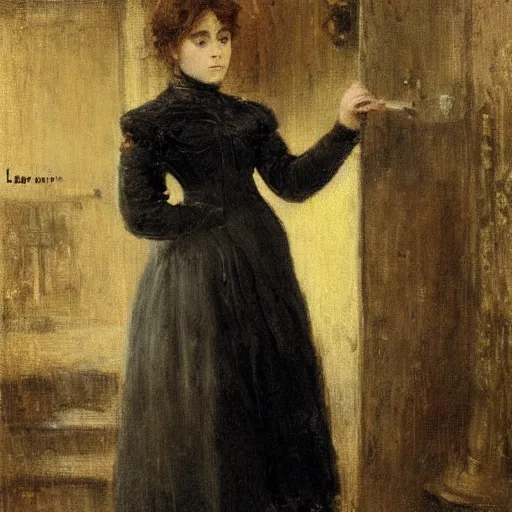 Prompt: young victorian lady lost in a dungeon, by alfred stevens