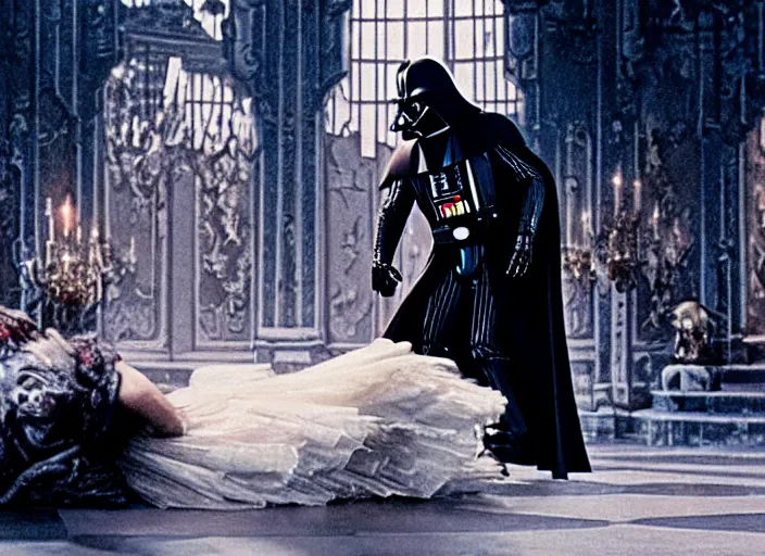 Image similar to film still of Darth Vader dancing as Beast in Beauty and the Beast,