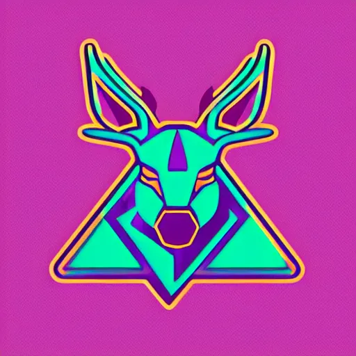 Prompt: logo for corporation that involves deer head, symmetrical, retro pink synthwave style, retro sci fi