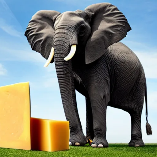 Prompt: an elephant with a piece of cheese instead of head