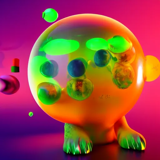 Image similar to lava lamp, gelatinous cute creature inside, happy, playful, vivid, globules, 8 k, octane render