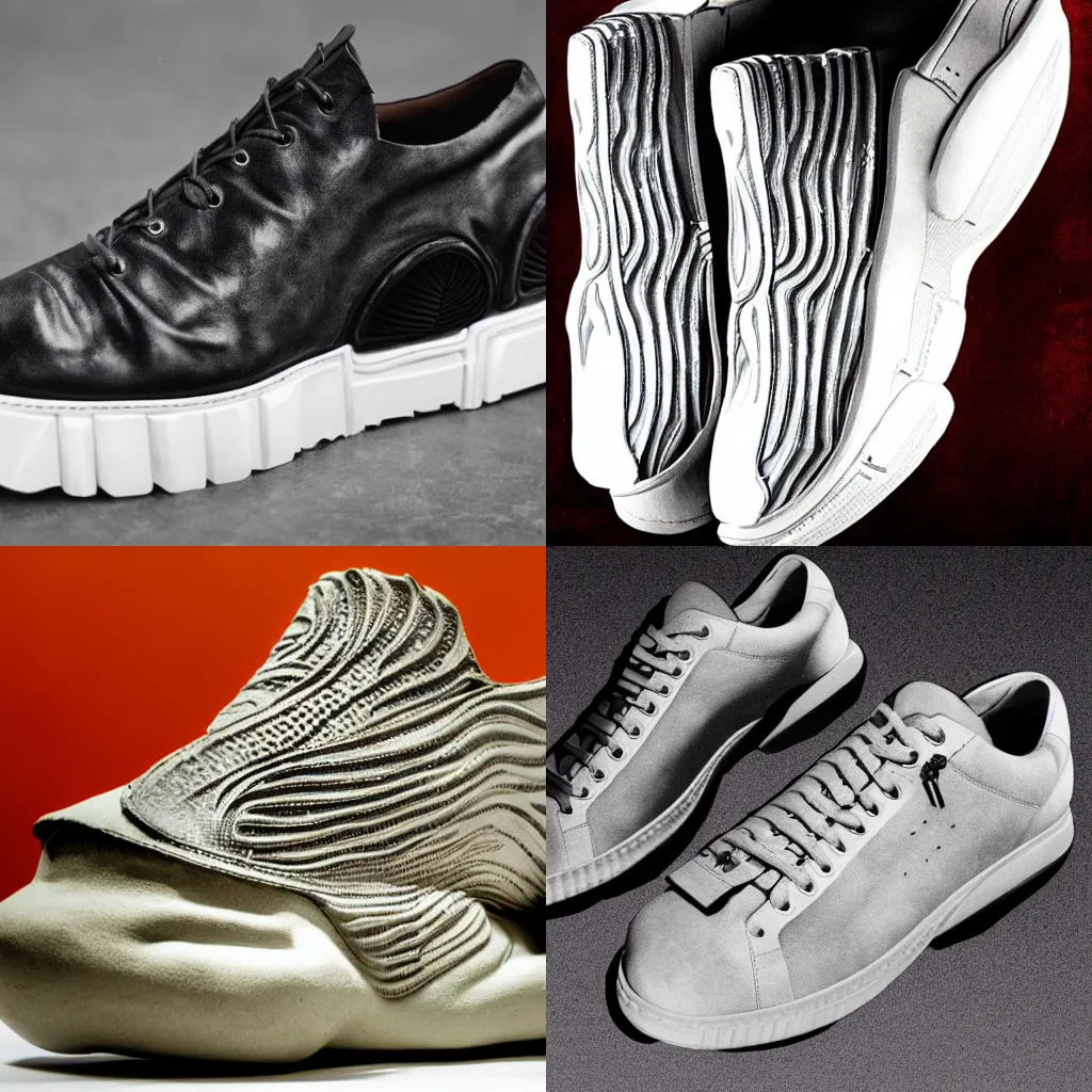 Prompt: a sneaker designed by H. R. Giger