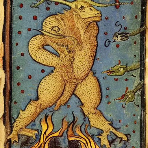 Image similar to medieval bestiary of repressed emotion monsters and creatures starting a fiery revolution in the psyche