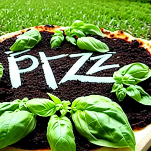 Prompt: a garden of basil, shaped into the word'pizza'