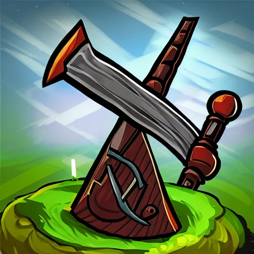 Prompt: a glowing , double headed axe as RPG game icon art