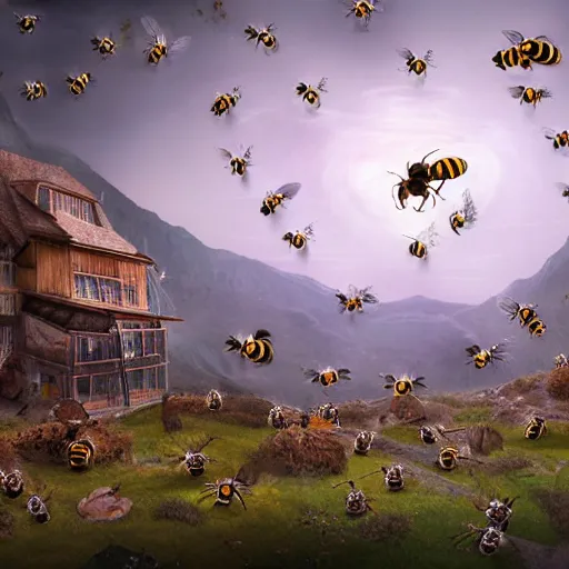 Prompt: a world of bees, storie grubb, 8k, very detailed, matte painting, digital art