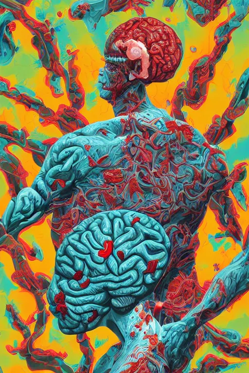 Prompt: a bloody brain on top of a pile of zombies, Tristan Eaton, victo ngai, artgerm, RHADS, ross draws