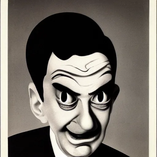 Prompt: a surreal photo portrait of mr bean by man ray, caricature