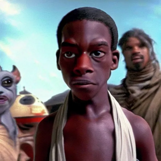 Image similar to a film still of jar jar binks son in star wars realistic, detailed