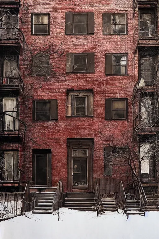 Prompt: (((((a ramshackle manhattan brick brownstone deep in the forest))))) by Marek Denko!!!!!!!!!!!!!!!!!!!!!!!!!!!