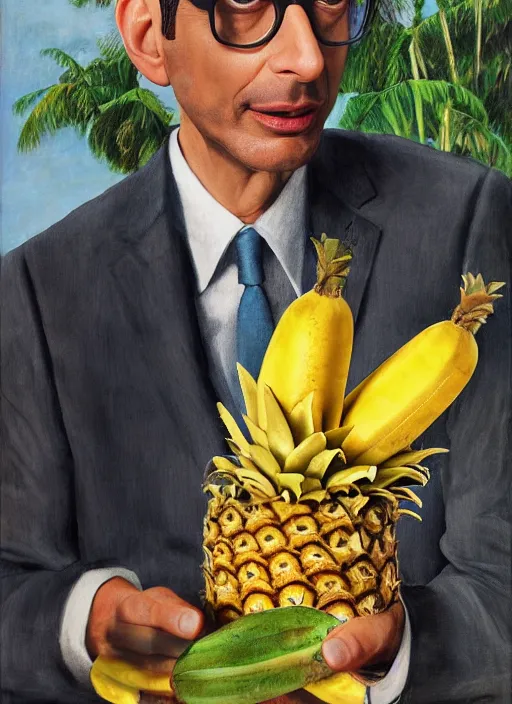 Image similar to jeff goldblum playing maraca pineapple as a banana on the beach by arcimboldo giuseppe