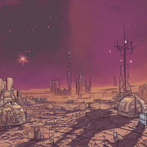 Image similar to dustpunk city on mars with an ethereal glow, gouache ink