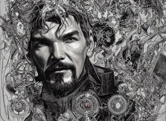 Image similar to a highly detailed overgrown portrait of stephen strange, james gurney, james jean