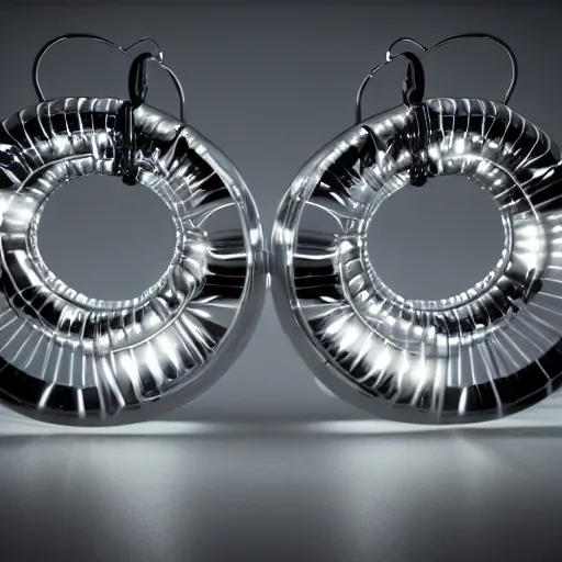 Image similar to chrome hoops lit by police lights, octane, houdini, hyper detailed, cgi