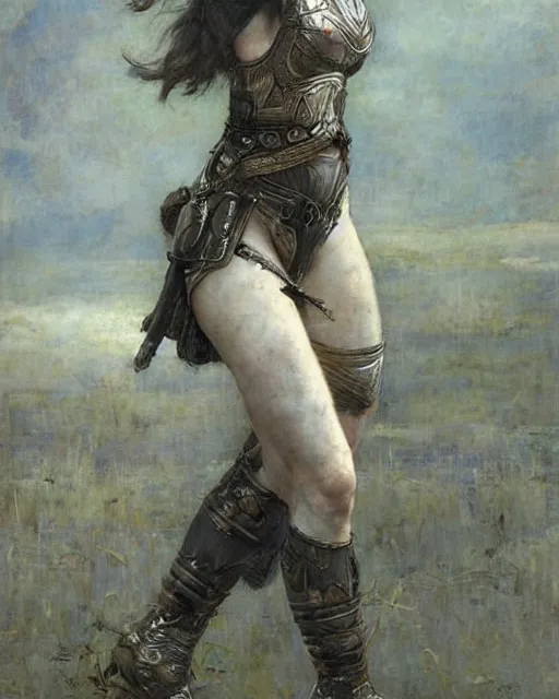 Prompt: a beautiful and strong female warrior by Edgar Maxence, Ross Tran and Jules Bastien-Lepage and Laura Sava