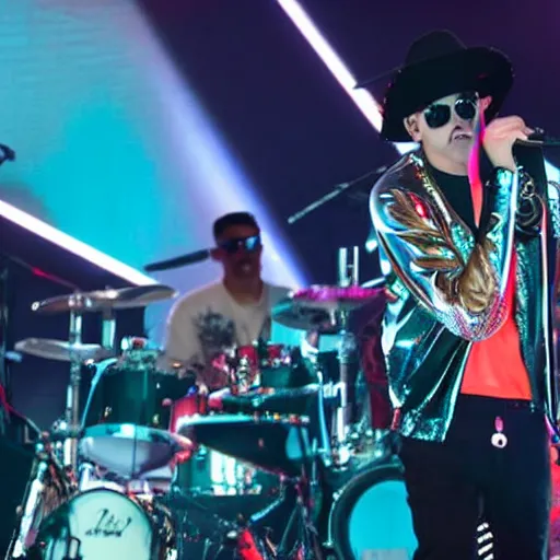 Image similar to bad bunny preforming in aruba award winning photo