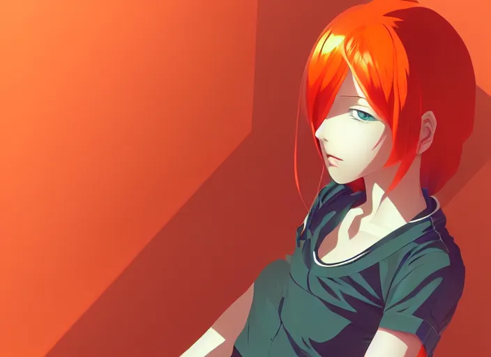 Image similar to anime girl with orange hair in the Soviet pioneer form, manga,katsura masakazu, intricate, detailed, studio lighting, gradation,editorial illustration, matte print, Ilya Kuvshinov, concept art, digital