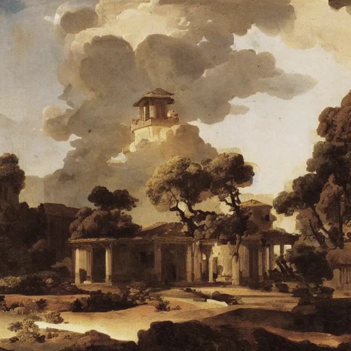 Prompt: a building in a serene landscape, by giovanni battista tiepolo