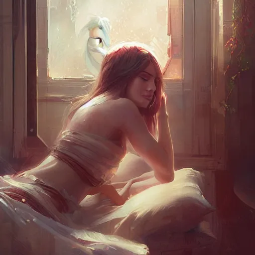 Image similar to awoke to sweet smells, by wlop, artgerm, greg rutkowski