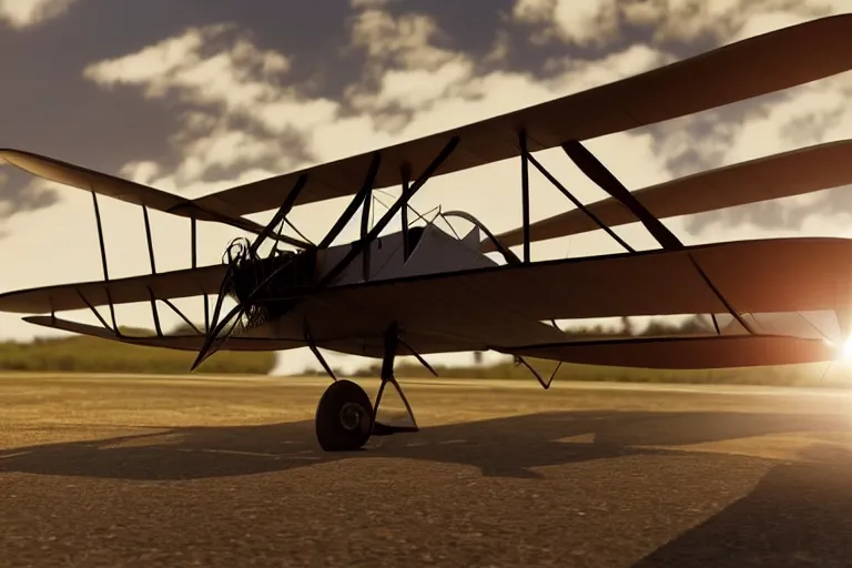 Prompt: still photo of the wright brothers flying airplane for the first time, highly detailed, photorealistic shot, bright studio setting, studio lighting, crisp quality and light reflections, unreal engine 5 quality render