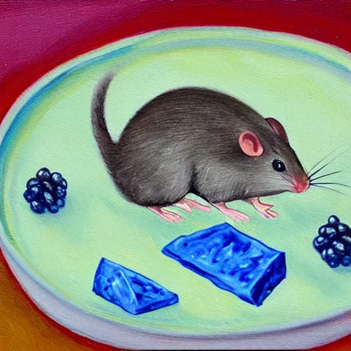 Image similar to rat eating blue cheese painting