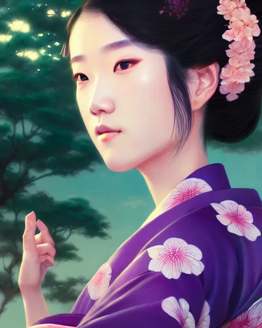 Image similar to a beautiful okinawa girl wear elegant yukata in festival | | summer night, realistic shaded, pleasant face, good looking, fine details, 4 k realistic, cryengine, realistic shaded lighting poster by greg rutkowski, magali villeneuve, artgerm, jeremy lipkin and michael garmash and rob rey