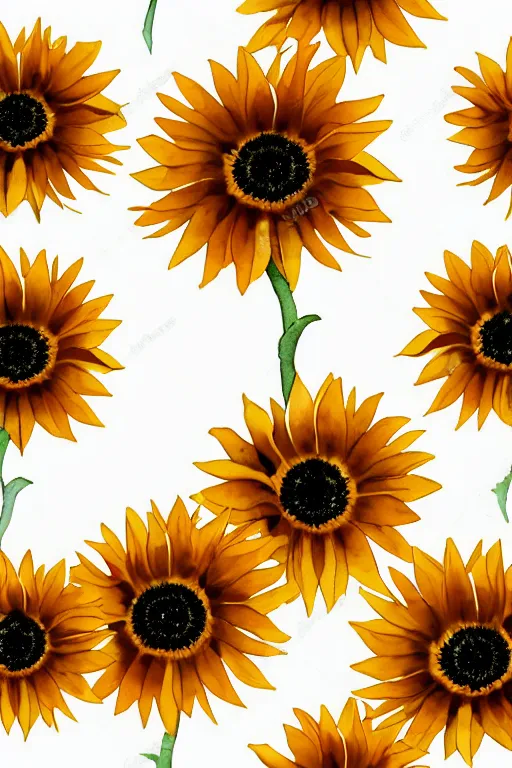 Image similar to minimalist watercolor sunflowers on white background, illustration, vector art